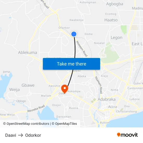 Daavi to Odorkor map