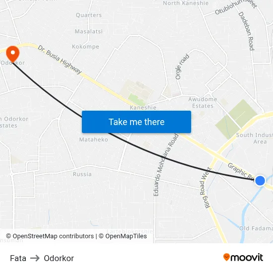 Fata to Odorkor map