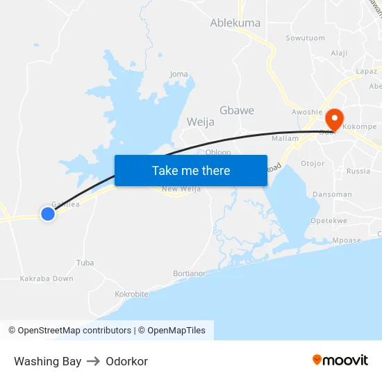 Washing Bay to Odorkor map