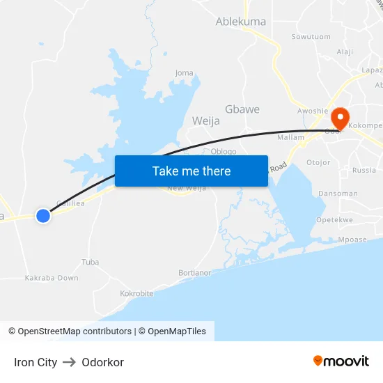 Iron City to Odorkor map