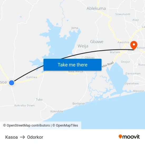 Kasoa to Odorkor map