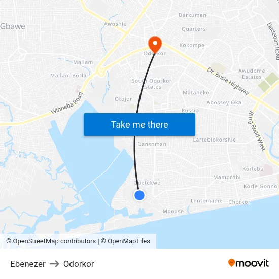 Ebenezer to Odorkor map