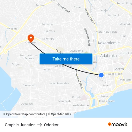 Graphic Junction to Odorkor map