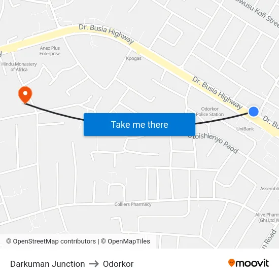 Darkuman Junction to Odorkor map