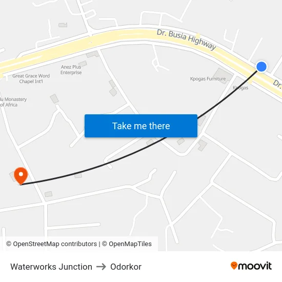 Waterworks Junction to Odorkor map