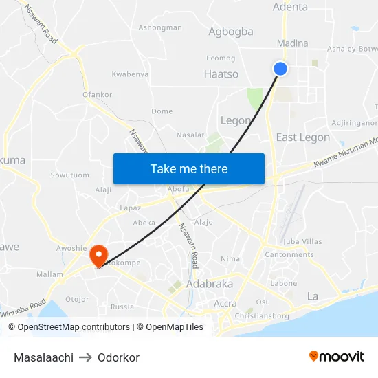 Masalaachi to Odorkor map