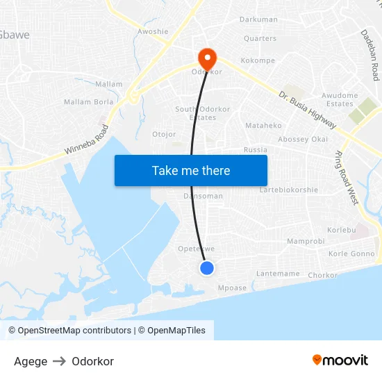 Agege to Odorkor map