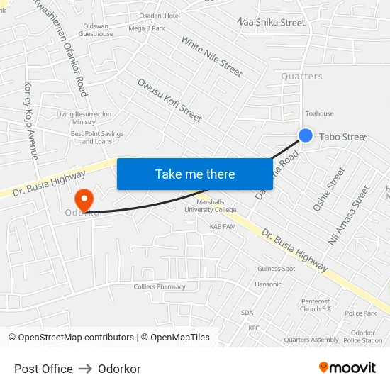 Post Office to Odorkor map