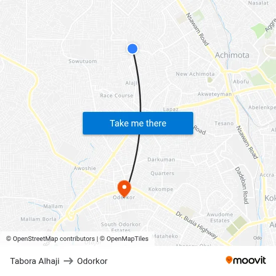 Tabora Alhaji to Odorkor map