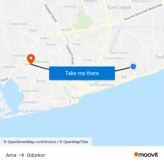 Ama to Odorkor map