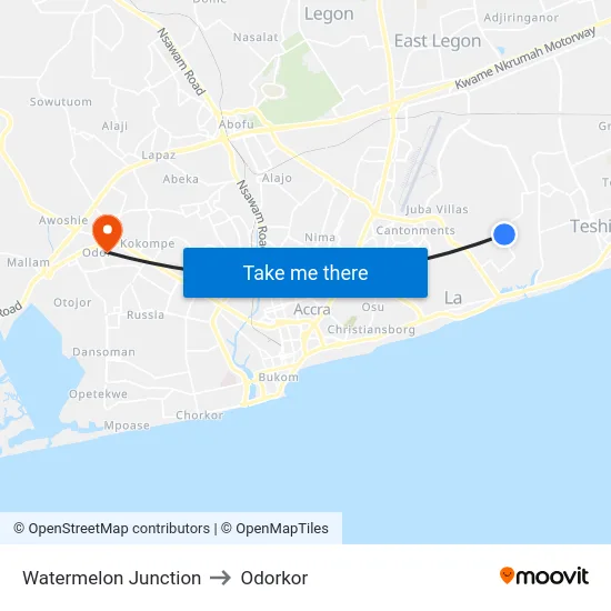 Watermelon Junction to Odorkor map