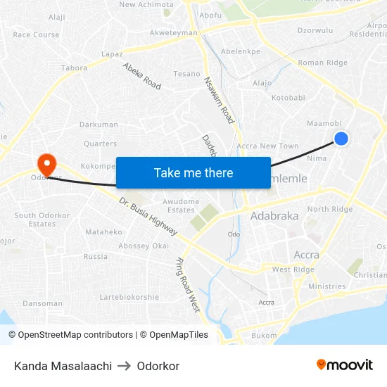 Kanda Masalaachi to Odorkor map