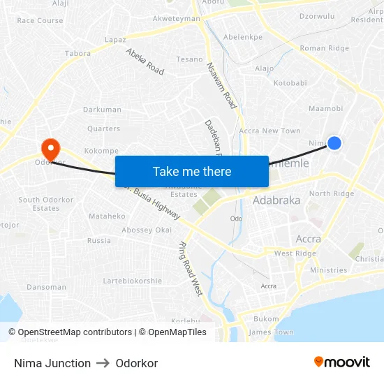 Nima Junction to Odorkor map
