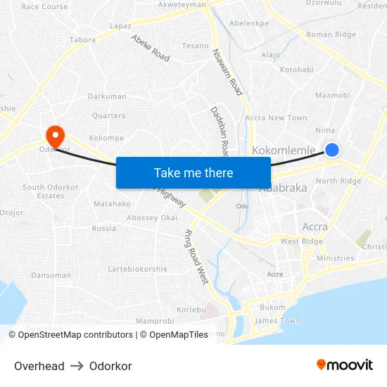 Overhead to Odorkor map