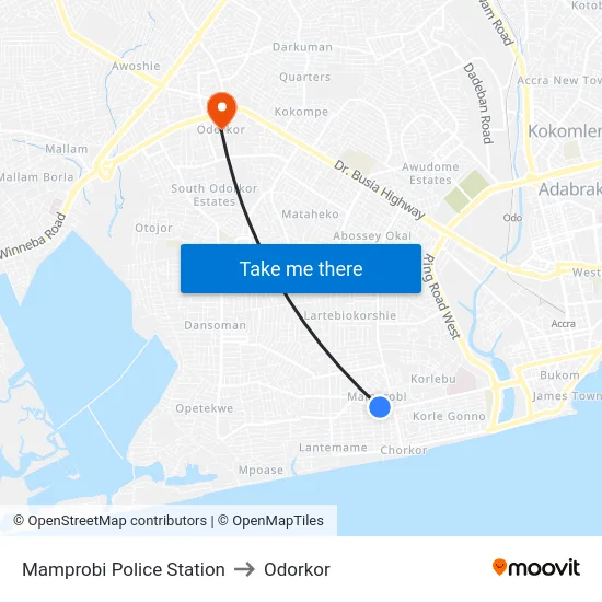 Mamprobi Police Station to Odorkor map