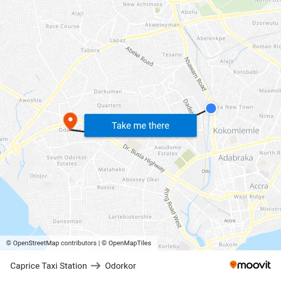 Caprice Taxi Station to Odorkor map