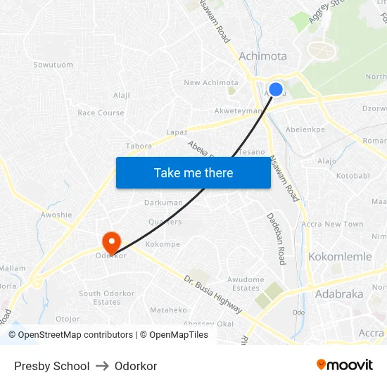 Presby School to Odorkor map