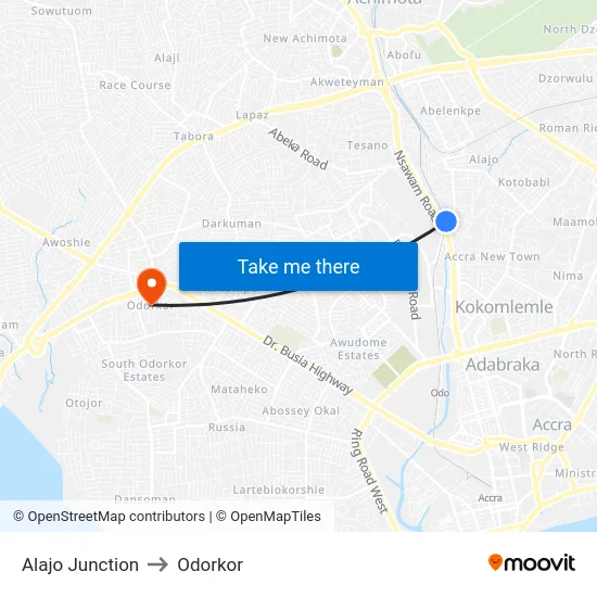 Alajo Junction to Odorkor map