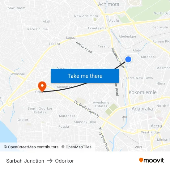 Sarbah Junction to Odorkor map