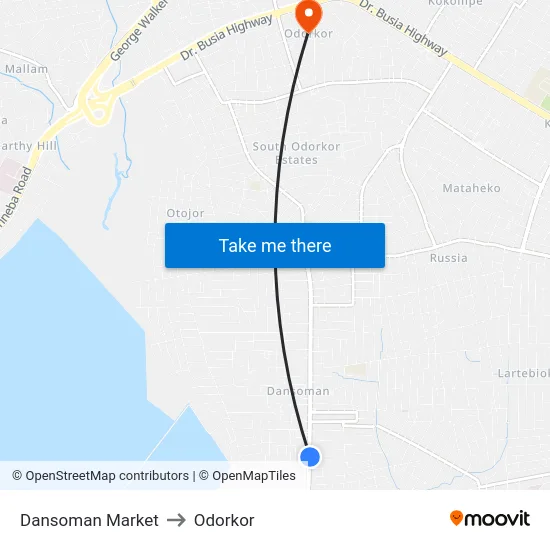 Dansoman Market to Odorkor map