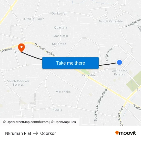 Nkrumah Flat to Odorkor map