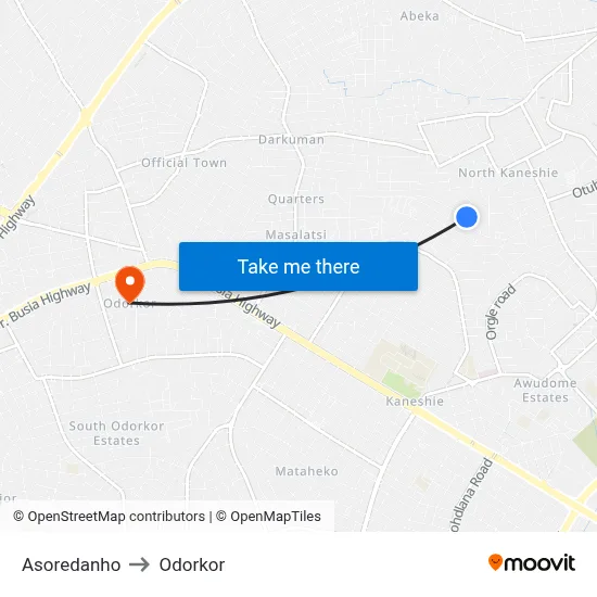Asoredanho to Odorkor map