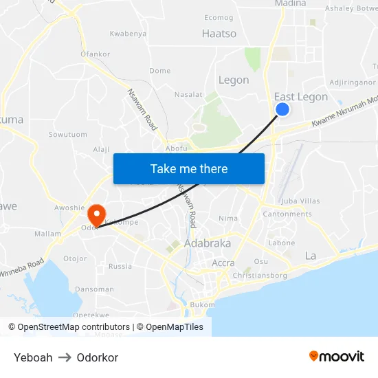 Yeboah to Odorkor map