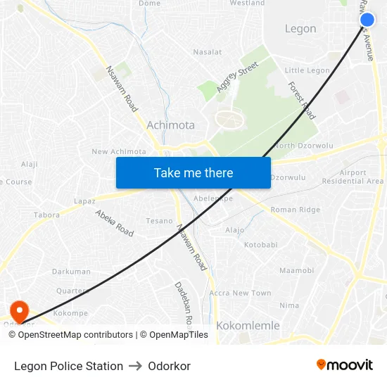 Legon Police Station to Odorkor map