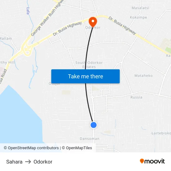 Sahara to Odorkor map