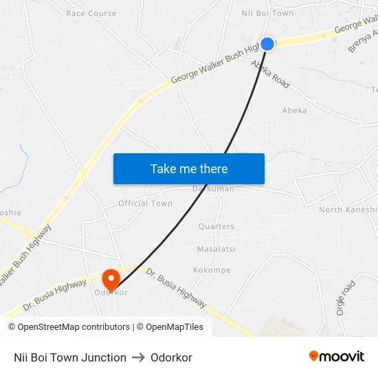 Nii Boi Town Junction to Odorkor map