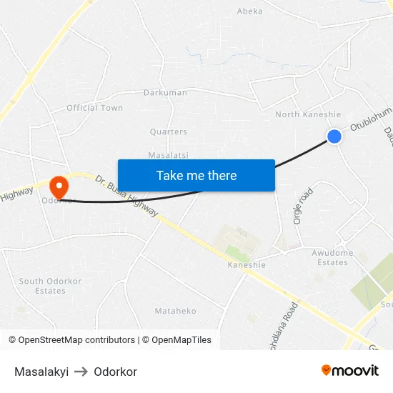 Masalakyi to Odorkor map