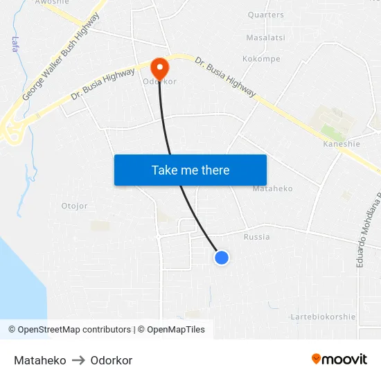 Mataheko to Odorkor map