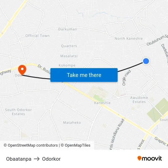 Obaatanpa to Odorkor map