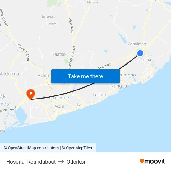 Hospital Roundabout to Odorkor map