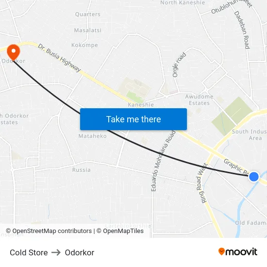 Cold Store to Odorkor map