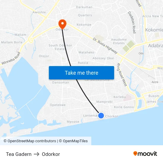 Tea Gadern to Odorkor map