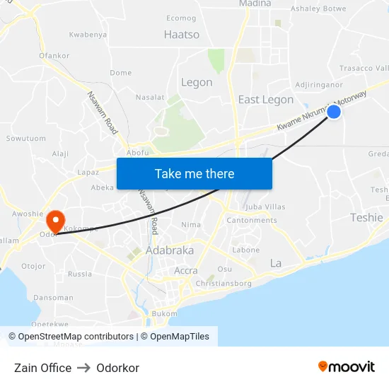 Zain Office to Odorkor map