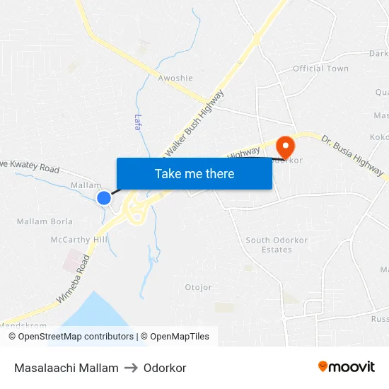 Masalaachi Mallam to Odorkor map