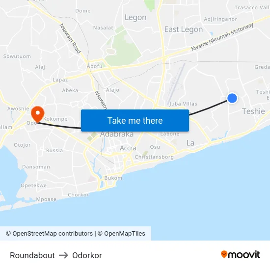 Roundabout to Odorkor map