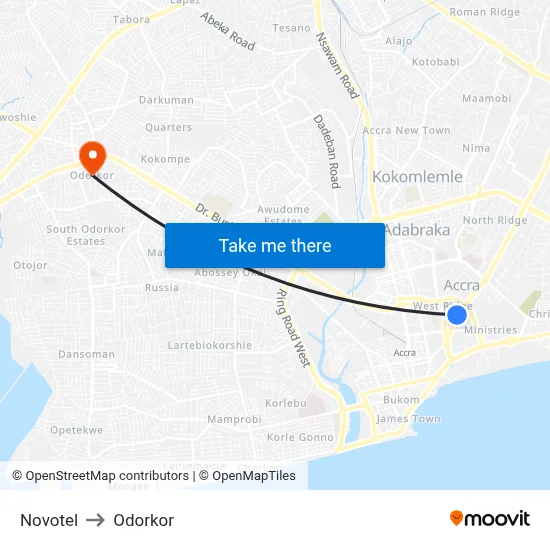 Novotel to Odorkor map