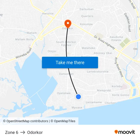 Zone 6 to Odorkor map