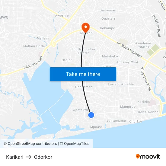 Karikari to Odorkor map