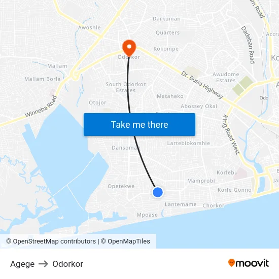 Agege to Odorkor map