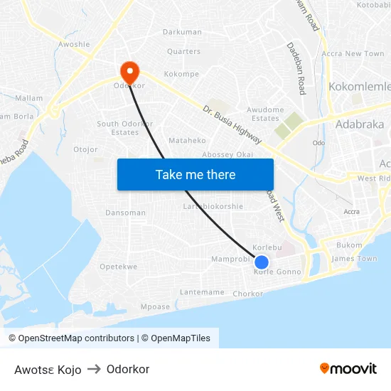 Awotsɛ Kojo to Odorkor map
