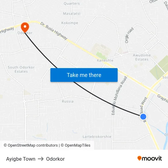 Ayigbe Town to Odorkor map