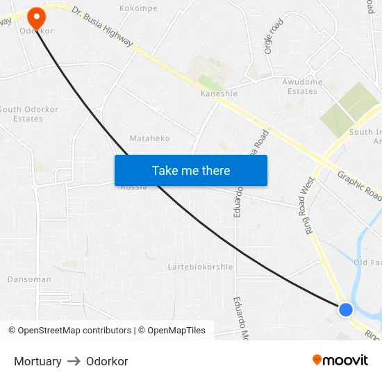 Mortuary to Odorkor map