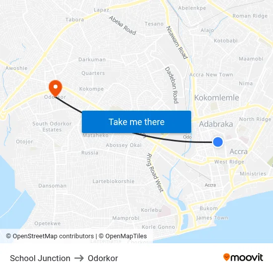 School Junction to Odorkor map