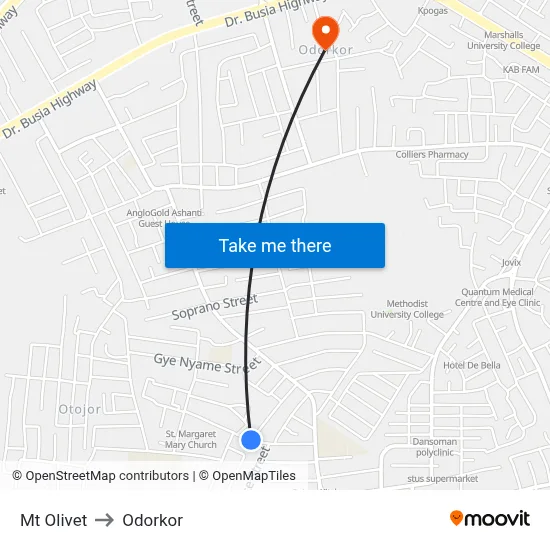 Mt Olivet to Odorkor map