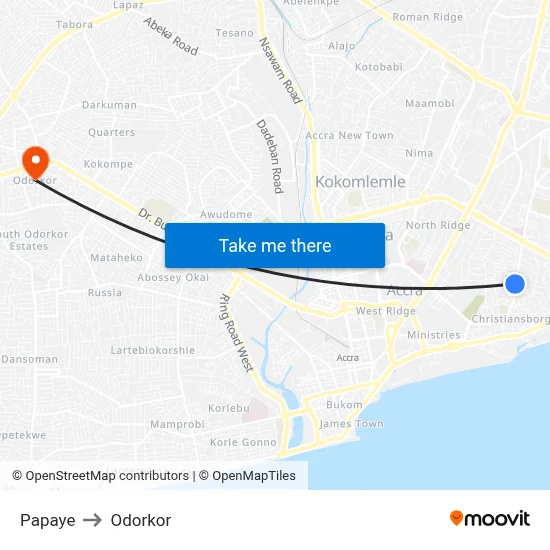 Papaye to Odorkor map
