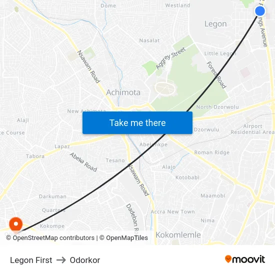 Legon First to Odorkor map